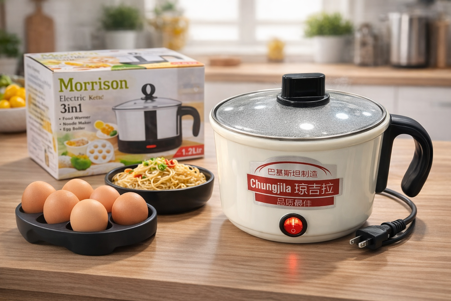 Electric Kettle 3-in-1 (Noodle Maker & Egg Boiler)